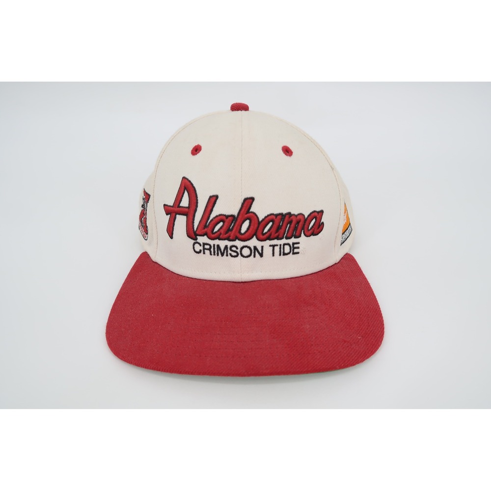 Vintage Nike Alabama Crimson Tide Script Hat Mens OSFA Cream Red Snapback Cap